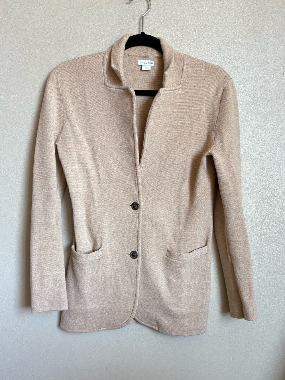 J. Crew Knit Blazer Cardigan Button Front Structured Sweater Beige Workwear